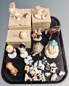 A tray of Wade whimsies, Beswick terrier figure, Hummel figure,