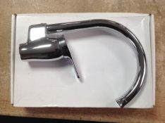 A Vertical Swan neck sink mixer tap, boxed.