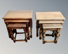 Two nests of three oak tables