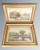 Late 19th century British School : A pair of rural landscapes, oil on canvas, each 29 cm x 19 cm.