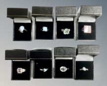 Eight Sterling silver dress rings.