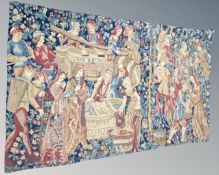 A large wall tapestry depicting a Tudor feast,