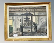 Continental School : Two figures working in a mill, oil on canvas,