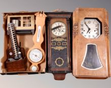 An Art Deco Westminster chime wall clock (a/f) together with a box of further 8-day wall clock,