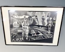 A 20th century abstract art print, framed.