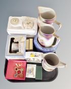 A tray of Wedgwood Beatrix Potter collectables, Royal Doulton Whinnie the Pooh mantel clock,