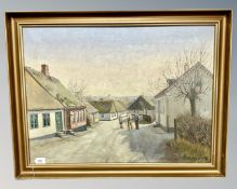 Continental School : Figures conversing in a street, oil on canvas, 75 cm x 56 cm,