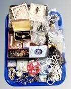 A tray of vintage and later costume jewellery, lady's Russian Sekonda 17 jewel wrist watch,