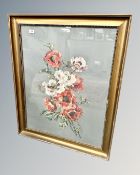 An embroidered still life study of flowers, 70 cm x 89 cm.