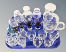 A tray of assorted glassware, lead crystal carafe and glass,