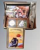 A box of Danbury Mint Dichonfrise stained glass clock with interchangeable panels together with