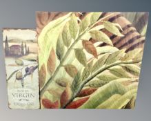 A contemporary wall canvas depicting leaves together with a further canvas