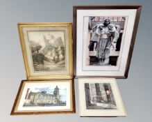 A mid century watercolour with pen and ink depicting a darkly lit street, indistinctly signed,