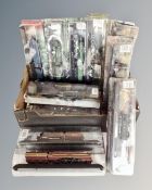 A box of die cast model locomotives