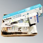 A box containing Beldray cordless scrubber and Airlite cordless handheld vacuum,