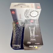 Two RCR Italian crystal vases together with an RCR crystal bowl, new.