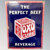 A 20th century enamelled advertising sign, The Perfect Beef OXO Cube Beverage.