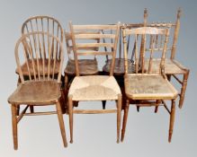 Seven antique and later single chairs.