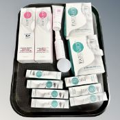 A tray containing Fabulift body shaping cream, 3 minute miracle serum, eye lifting serum etc.