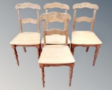 A set of four antique dining room chairs together with three further antique chairs.