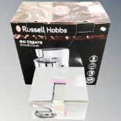 A Russell Hobbs Go Create kitchen stand mixer together with a Logic CD/Stereo, both parts boxed.