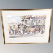 Two Sturgeon signed prints, grape harvesting and dwellings on a hill, both in frames and mounts.