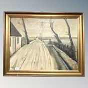 Continental school : Snow on a road, oil on canvas, 65cm by 50cm.