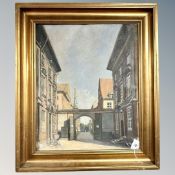 Danish School : Buildings in a town, oil on canvas, 40cm by 50cm.