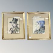 B Stickenberg : Portrait of a gentleman smoking a pipe, watercolour, 21cm by 28cm,