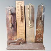 Five 19th century and later Scandinavian wooden mangle boards