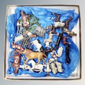 A box containing a quantity of hand-painted lead animal and farmyard figures.