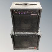 A Dean DGX15 guitar amplifier together with a Samick SM10 amplifier.