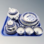 A tray containing 18 pieces of Booths Real Old Willow tea and dinner china.