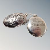 Two silver lockets, both dedicated, 18.2g.