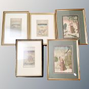 Five Indian gouache studies in frames