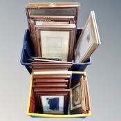 Two boxes of assorted new picture and photo frames and framed prints