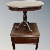A Chinese style side table together with a further pedestal occasional table