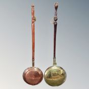 Two 19th century beech handled bed warming pans