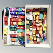 A tray containing a quantity of 20th century matchbox die cast vehicles.