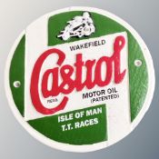 A cast iron wall plaque, Castrol Motor oil.