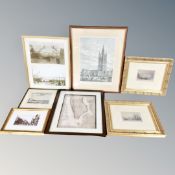 Seven assorted hand coloured engravings - Scenes of Newcastle and Tynemouth, print plan of New York,