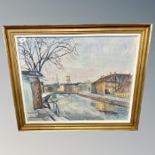 Danish school : buildings by canal,