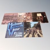 Five vinyl LP's including Lindisfarne, Fog on the Tyne, Elton John, Madman across the water,