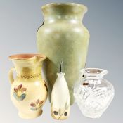 A Royal Doulton crystal vase together with a large pottery vase,
