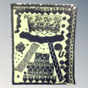 A quantity of black lace and mourning jewellery mounted on a board