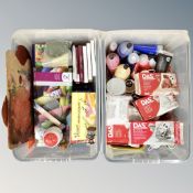 Two boxes of art supplies