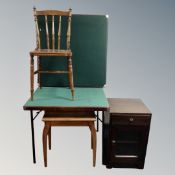 Two 20th century folding baize topped card tables together with kitchen table,