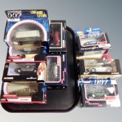 A tray of nine Corgi James Bone die cast vehicles, boxed.