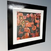 Brian Foggett (Contemporary) : Abstract red shapes, oil on canvas, 50 cm x 50 cm, framed.