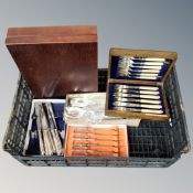 A box of cutlery canteen, fish cutlery,